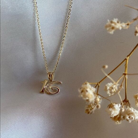 14k Solid Gold Sweet 16 Charm | Sweet 16 Jewelry | Real Gold Pendant | Birthday - Picture 6 of 8